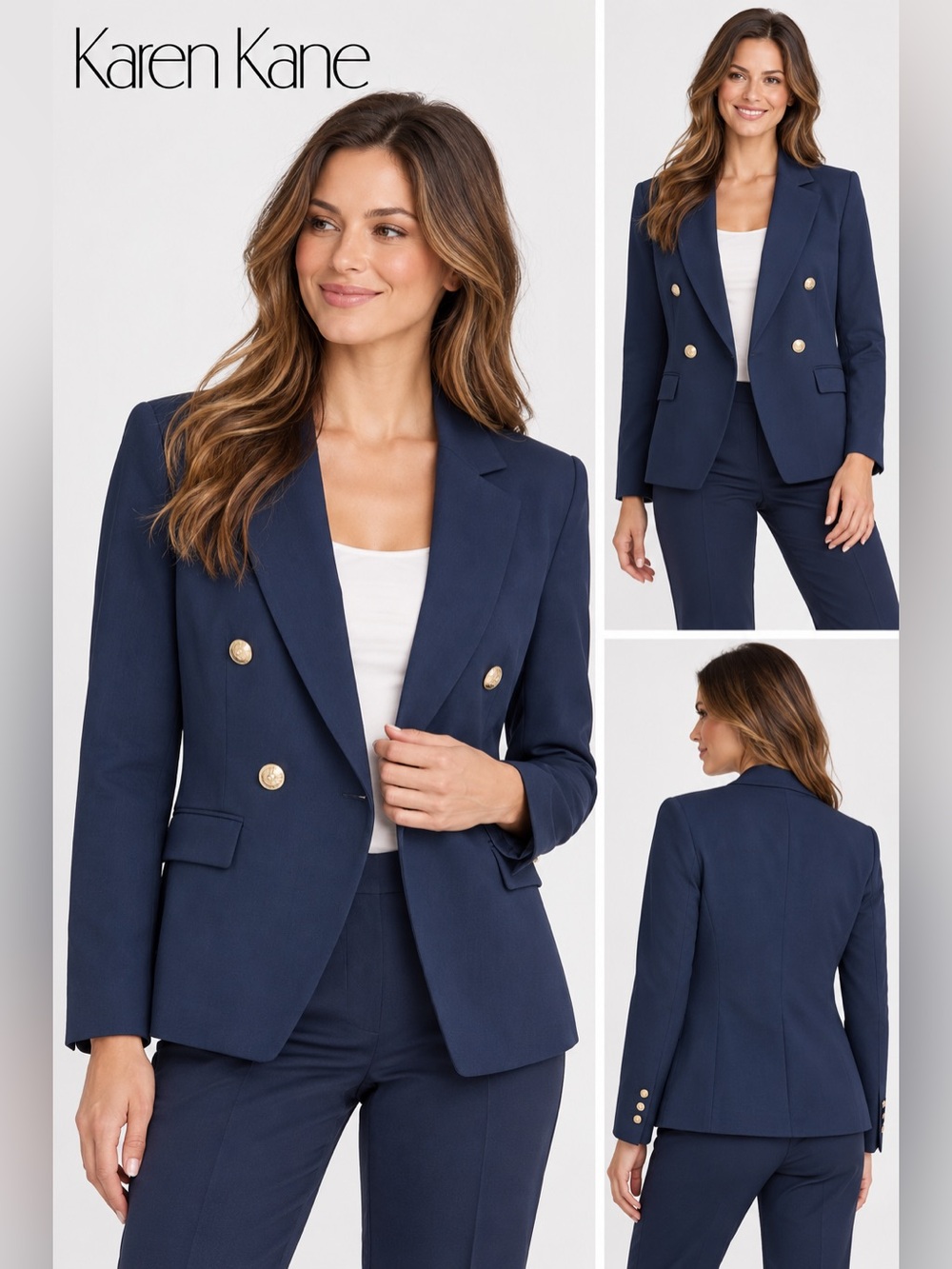 Karen Kane Navy Gold Button Double Breasted Blazer NWT L